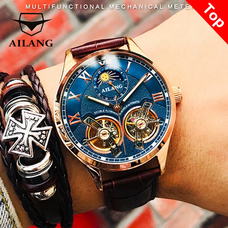 Top Trends: AILANG Original Design Men's Double Flywheel Automatic Mechanical Watch Fashion Leisure Business Luxury Clock Shoppable Styles