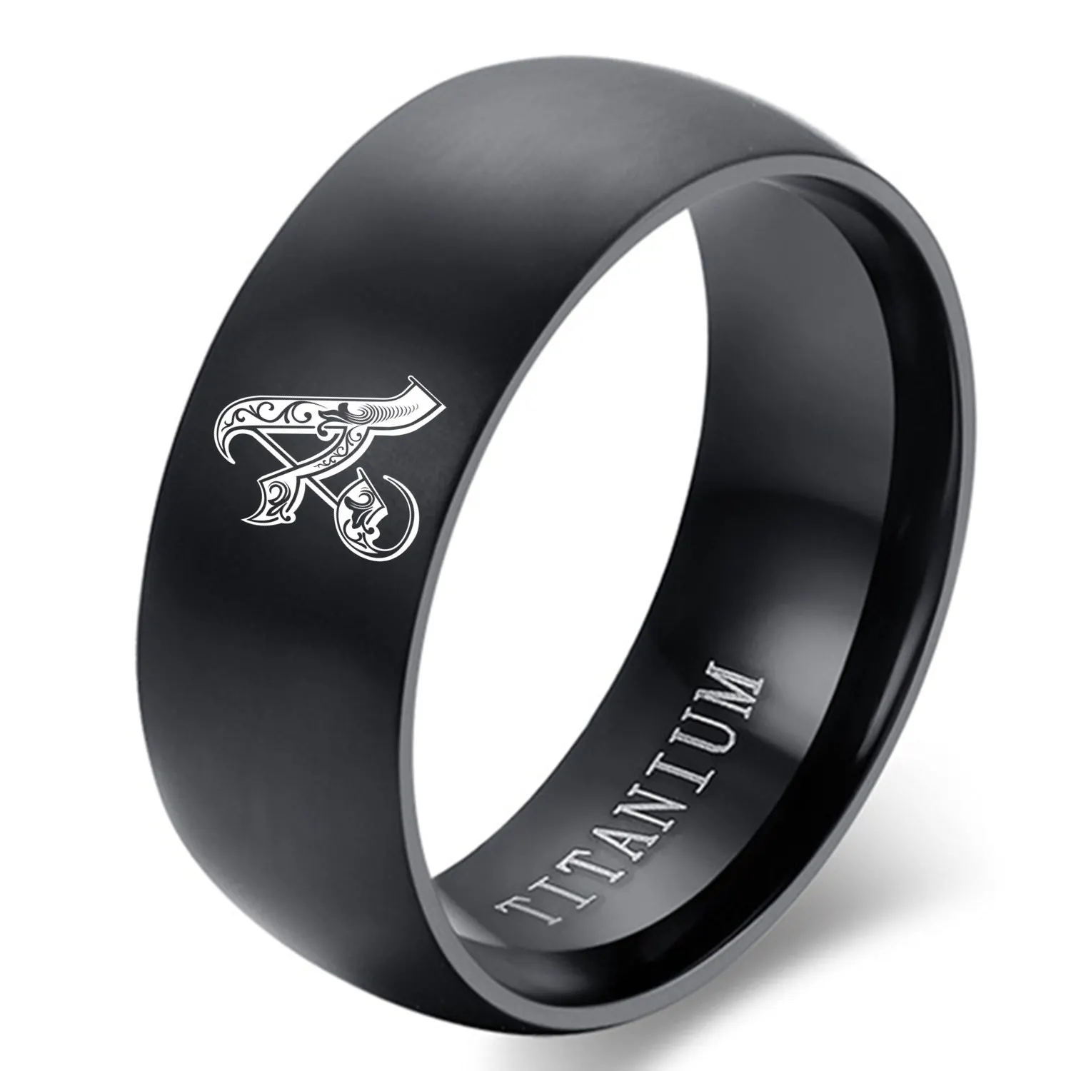 Top Trends: 8mm Black Titanium Gothic Alphabet Ring For Men And Women Personalised Initial Ring Engrave A To Z Alphabet Shoppable Styles