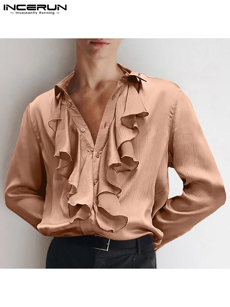 Top Trends: INCERUN Tops 2023 American Style New Men Solid All-match Blouse Stylish Male Loose Comfortable Ruffled Long-sleeved Shirts S-5XL Shoppable Styles