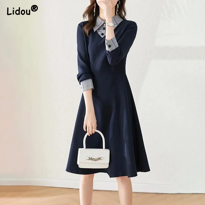 Top Trends: Office Lady Turn-down Collar Button Long Sleeve Solid Color A-LINE Dress Spring Autumn Formal Simple Elegant Women&#039;s Clothing Shoppable Styles