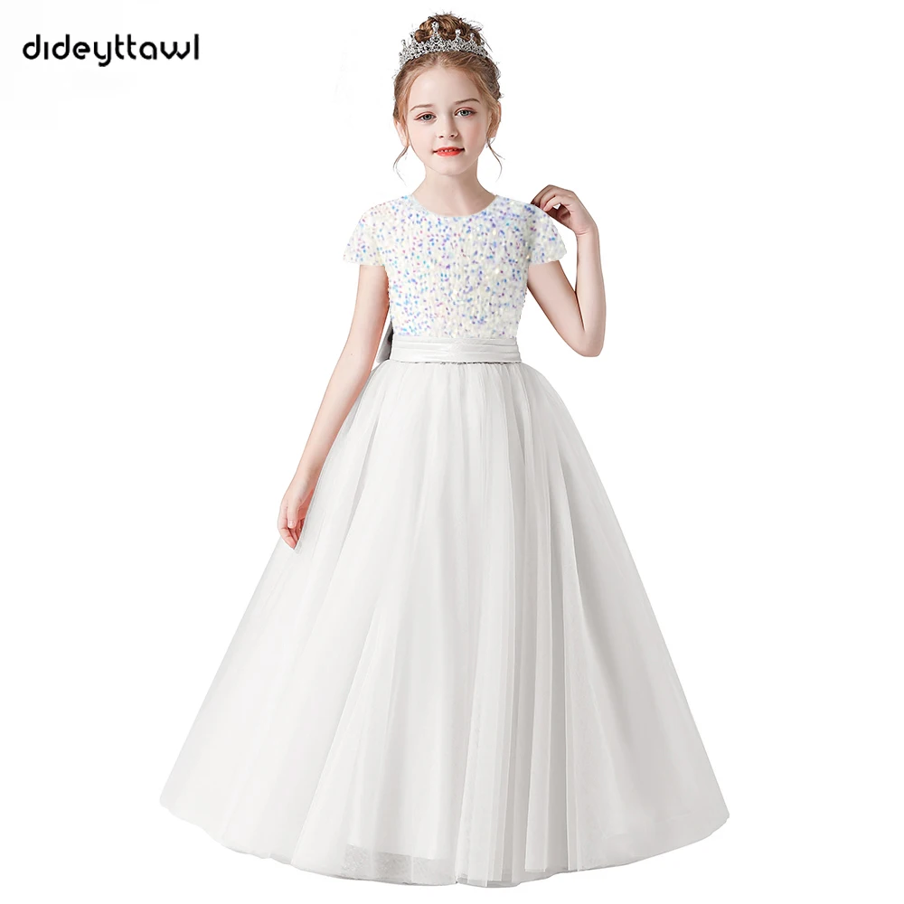 Top Trends: Dideyttawl Sequin Flower Girl Dresses For Wedding Birthday Junior Concert Party Gown Short Sleeve First Communion Princess Shoppable Styles