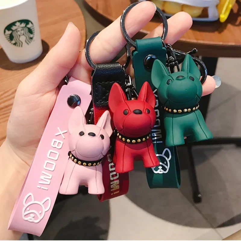 Top Trends: Men's Car Punk French Bulldog Keychain PU Leather Dog Keychains Fashion For Women Bag Pendant Jewelry Trinket Key Ring Key Chain Shoppable Styles