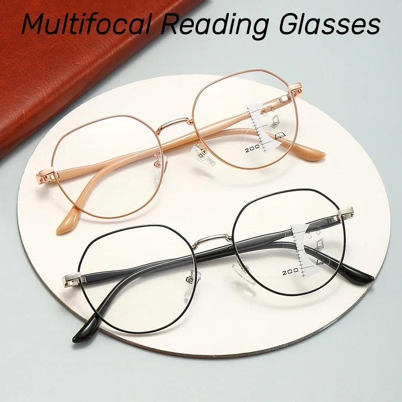 Top Trends: Vintage Progressive Multifocal Reading Glasses Women Men High Quality Bifocal Presbyopia Eyeglasses Round Metal Near Far Glasses Shoppable Styles