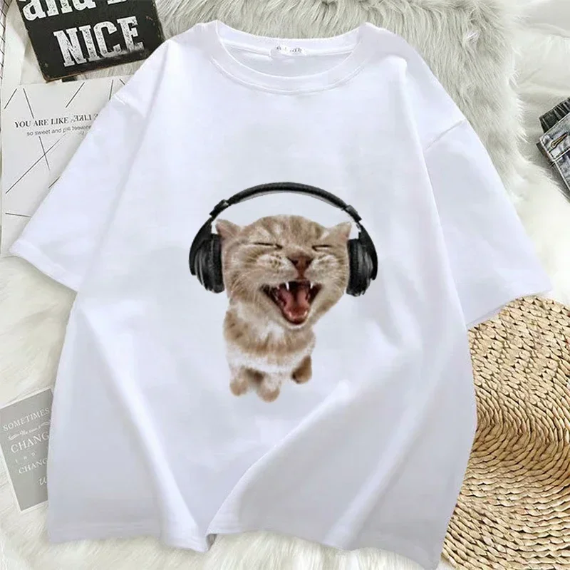 Top Trends: Top Women's T-shirt Cute Cat Printed Short Sleeve Female T-shirt Harajuku Fashion Couple Loose Street Style Y2K Tops Clothing Shoppable Styles