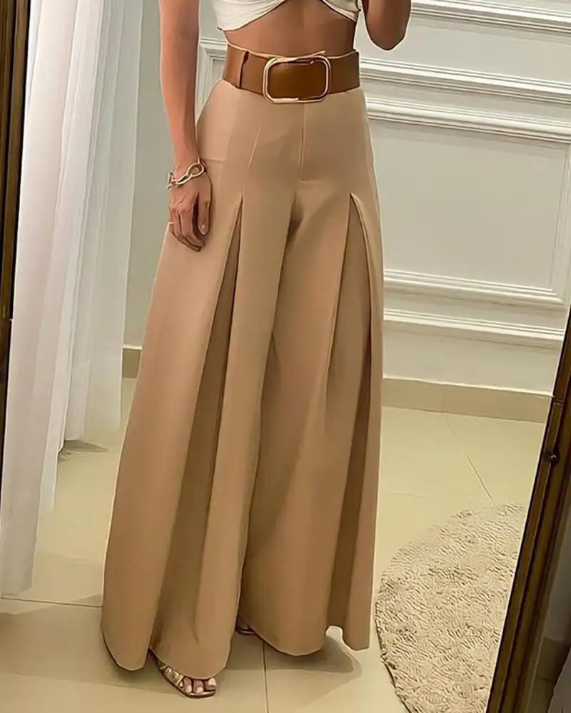 Top Trends: Traf Official Store Women's Pants 2023 New Casual Fashion Solid Color Open Fold High Waist Wide Leg Pants Basic Elegant Commuter Shoppable Styles - Image 3