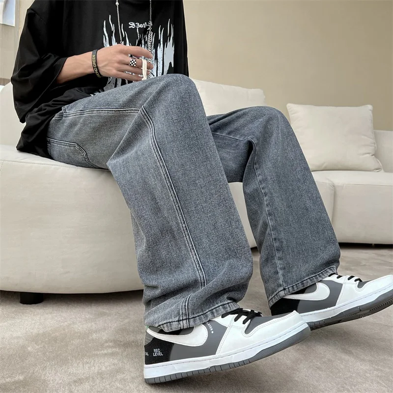 Top Trends: Neutral Simple Solid Long Jeans Men Korean Style Fashion High Street Loose Casual Jean Pants Male Daliy All-match Trousers Shoppable Styles