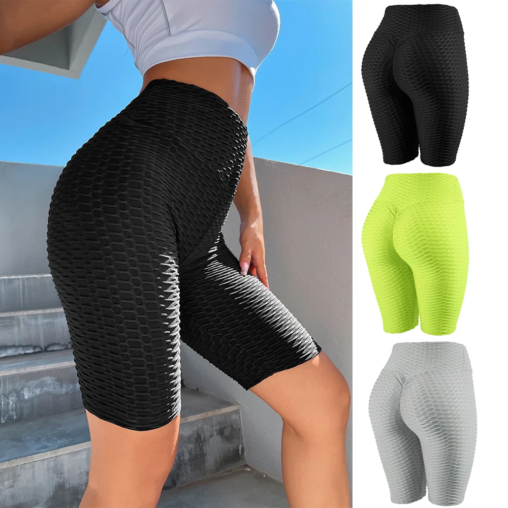 Top Trends: Scrunch Butt Sports Shorts Honeycomb Textured Wide Waistband Biker Shorts Anti Cellulite Plain Short Leggings Running Tights Shoppable Styles