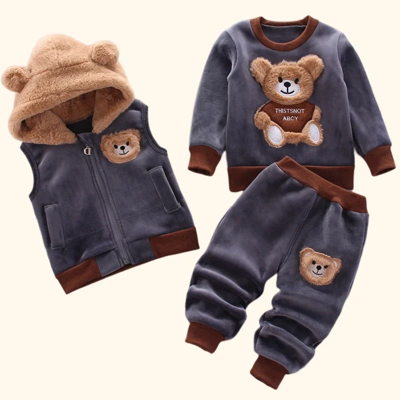 Top Trends: 3Pcs Set Children Clothing Thicken Warm Hooded Outwear Children Sets Three-Piece Outfits Toddler Costume Suit Kids Clothes Shoppable Styles - Image 2