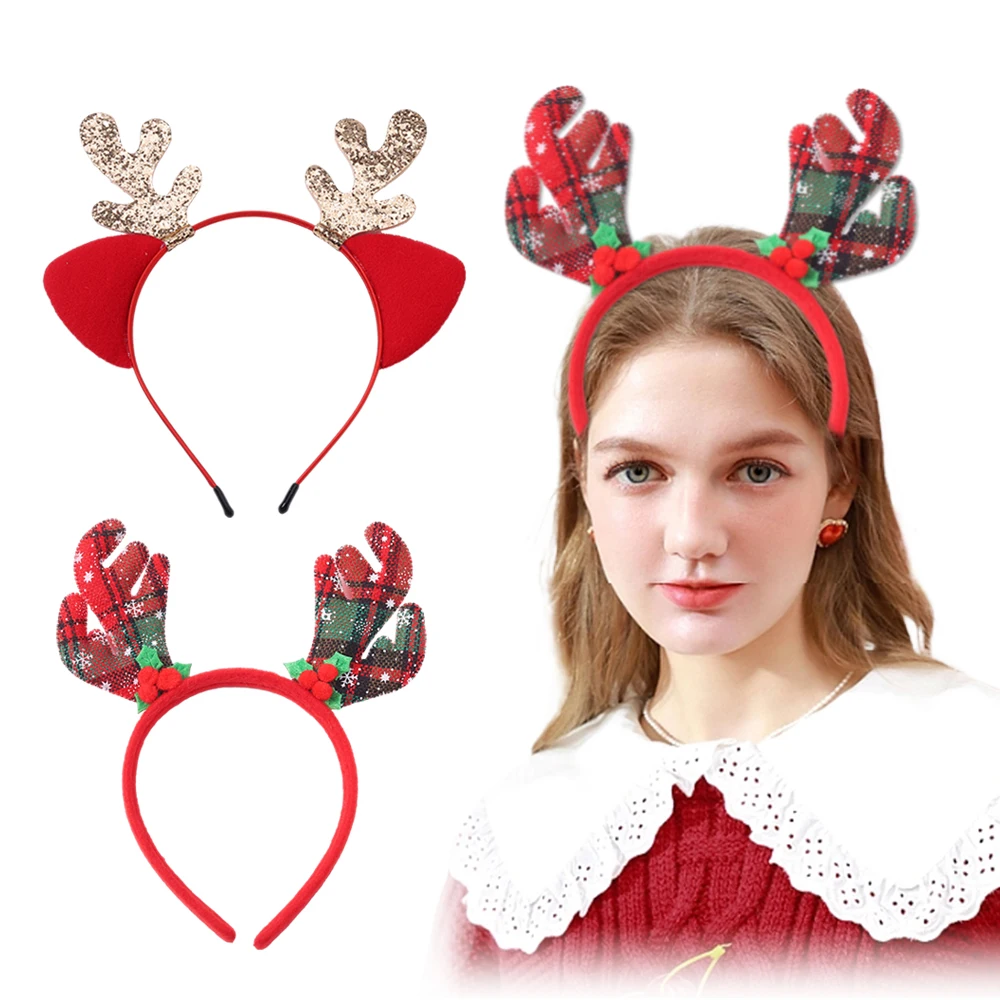 Top Trends: New Children's Christmas Headband Cloth Cartoon Check Antler Hair Accessories Christmas Party Headwear Festive Decorations Shoppable Styles