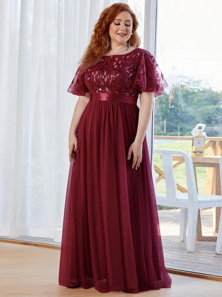 Top Trends: 2023 NEW Plus Size Dress Robe De Soiree Sparkle Evening Dresses Long A-Line O-Neck Short Sleeve LONG Formal Dresses Shoppable Styles