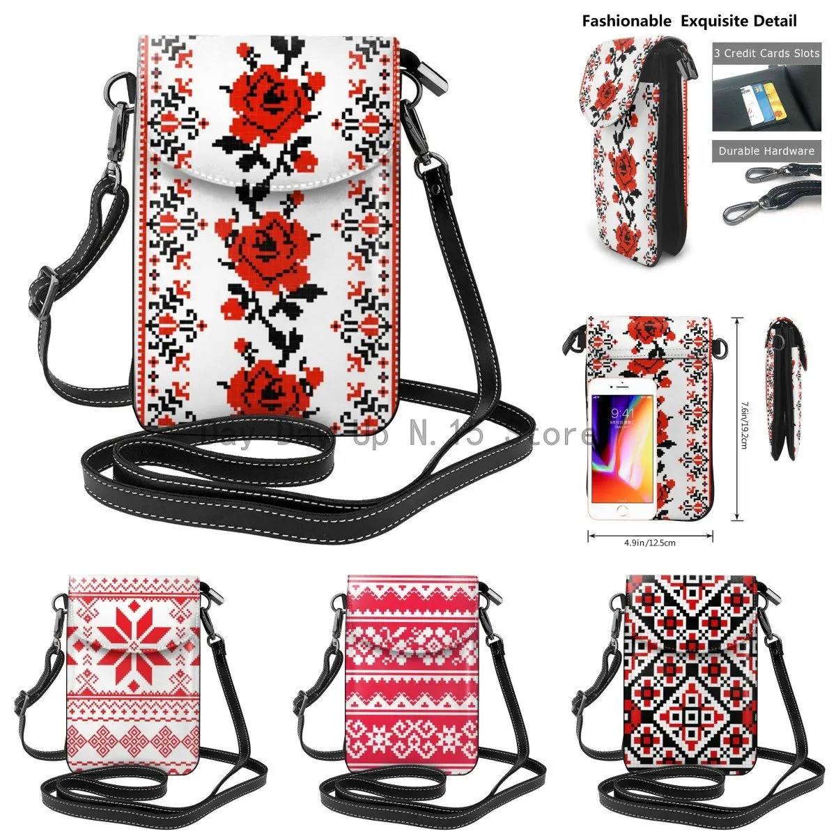 Top Trends: Ukrainian Embroidery Style Rose Women Cell Phone Purse Leather Crossbody Bag Mini Shoulder Bag Card Holder Wallet Shoppable Styles