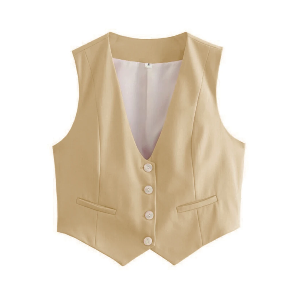 Top Trends: Single Breasted Sleeveless Vests For Women Suits Vest 4 Button V Neck Summer Female Waistcoat Shoppable Styles - Image 2