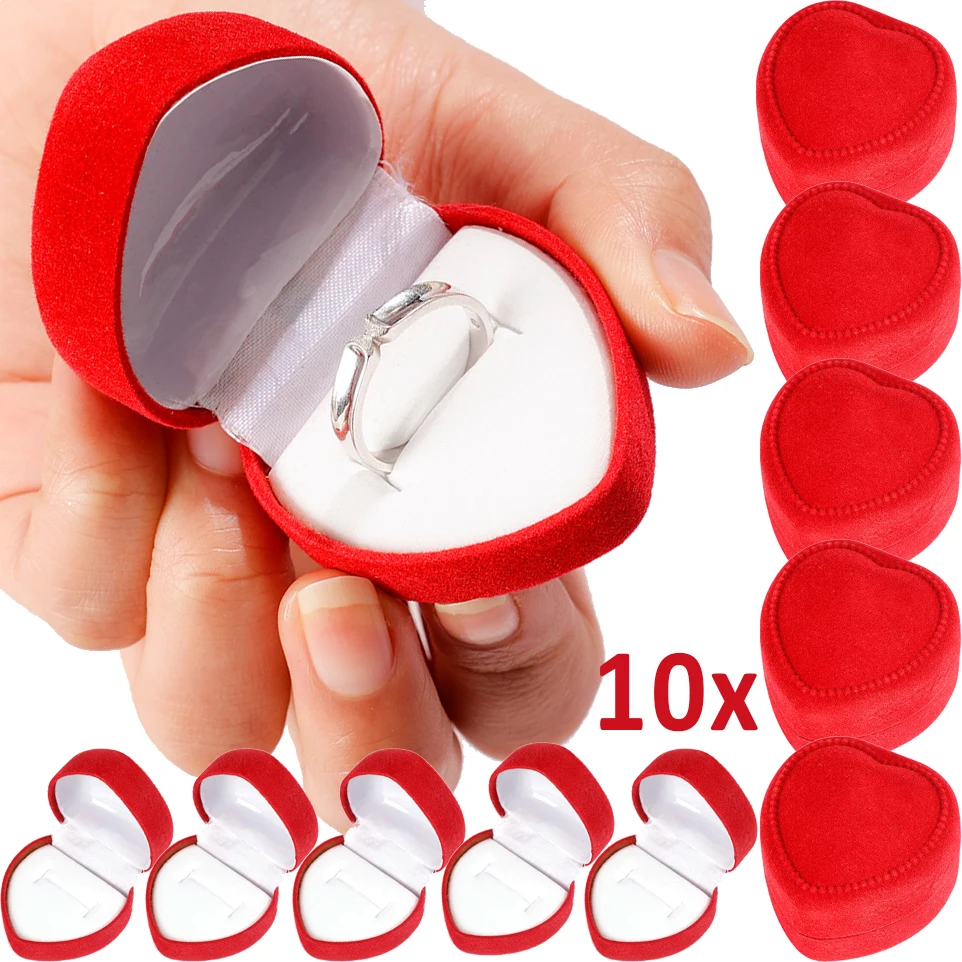 Top Trends: 1-10pcs Ring Box Velvet Red Heart Shaped Jewelry Box Earrings Display Cases Holder Gift Boxes Bridal Wedding Jewelry Organizer Shoppable Styles