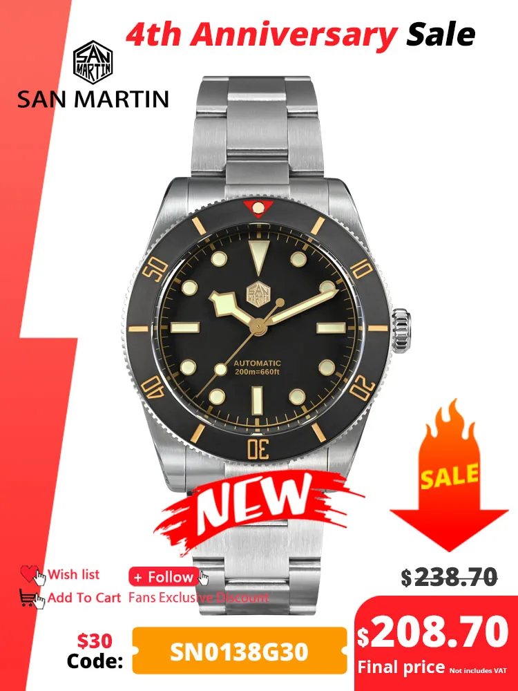 Top Trends: San Martin New 37mm BB54 Vintage Diver Watch NH35 Automatic Mechanical Men Wristwatches Sapphire Luminous Waterproof 200m SN0138 Shoppable Styles