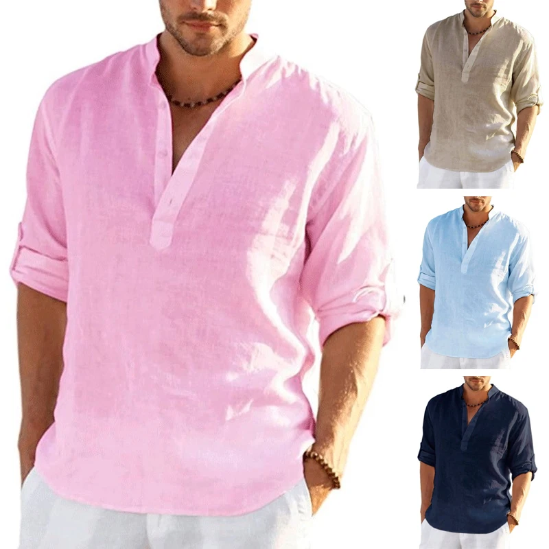 Top Trends: 12 Colors New Men&#039;s Linen Long Sleeve Shirt Solid Color Casual Cotton Linen Shirts Tops S-5XL Hawaiian Shirts Shoppable Styles