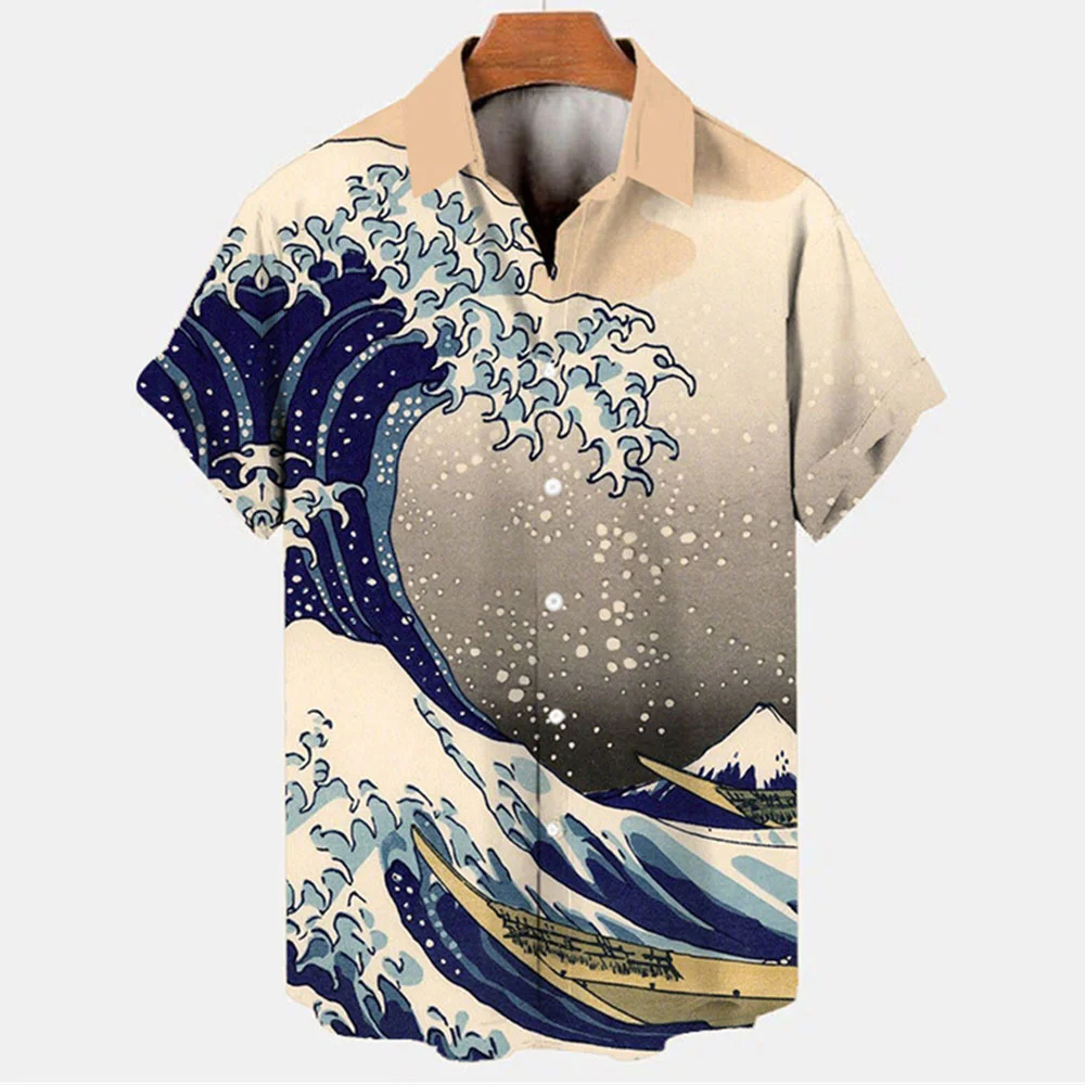 Top Trends: Men's Hawaiian Shirts 3D Printed Short Sleeves Casual Lapel Beach Style Tops Top Retro Waves Imported-clothing Fashion Shoppable Styles