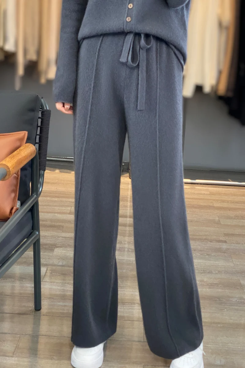 Top Trends: 2023 Autumn And Winter New High-waisted Wool Mopping Pants Women&#039;s Casual Wide-leg Pants Hang Out Knitted Woolen Pants Shoppable Styles