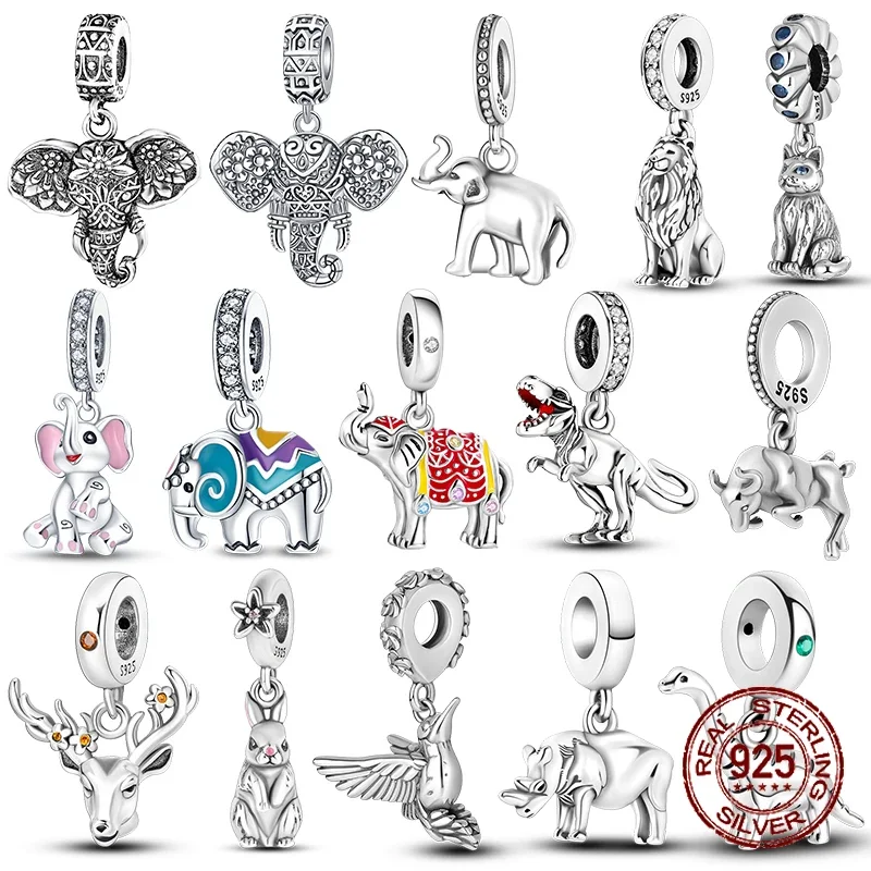 Top Trends: 925 Silver Elephant Lion Rhinoceros Dinosaur Animal Charms Beads Fit Original Pandora Bracelets Fine DIY Christmas Jewelry Gifts Shoppable Styles