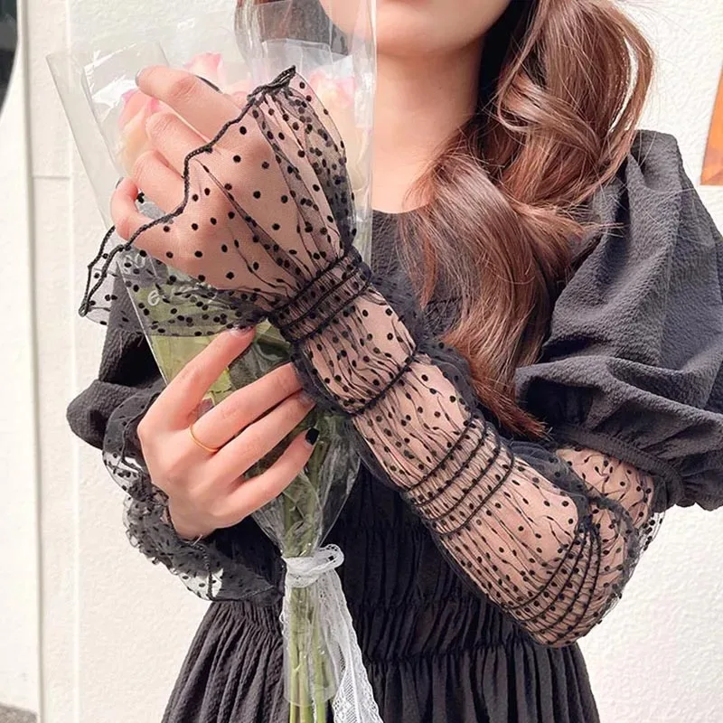 Top Trends: New Summer Sexy Lace Sunscreen Sleeves For Women Black Polka Dot UV Thin Breathable Mesh Fingerless Gloves Driving Arm Sleeve Shoppable Styles