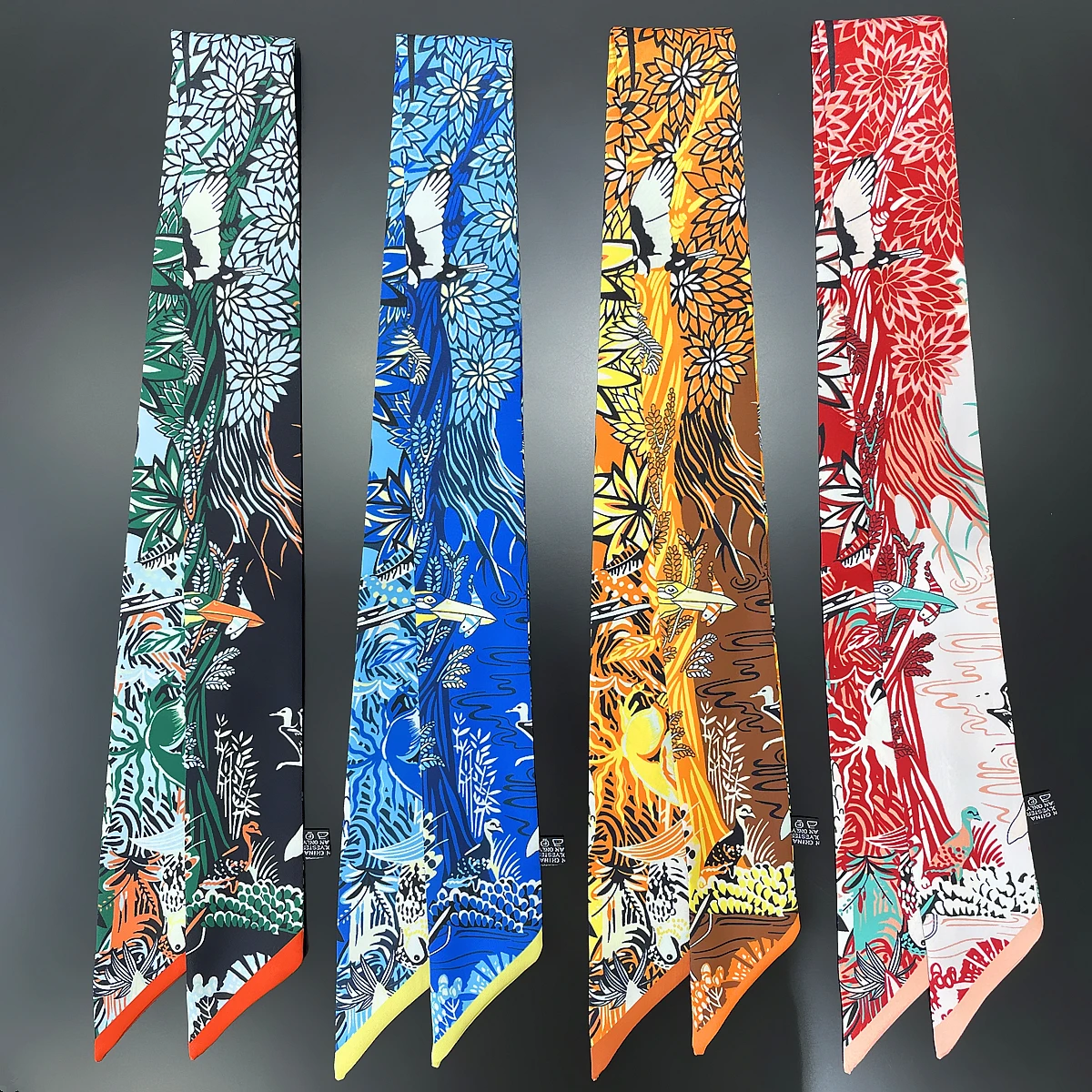 Top Trends: 2023 Brand Design Jungle Lion Scarf Women Luxury Silk Scarf Fashion Hair Headband Foulard Skinny Bag Scarves Neckerchief Shoppable Styles