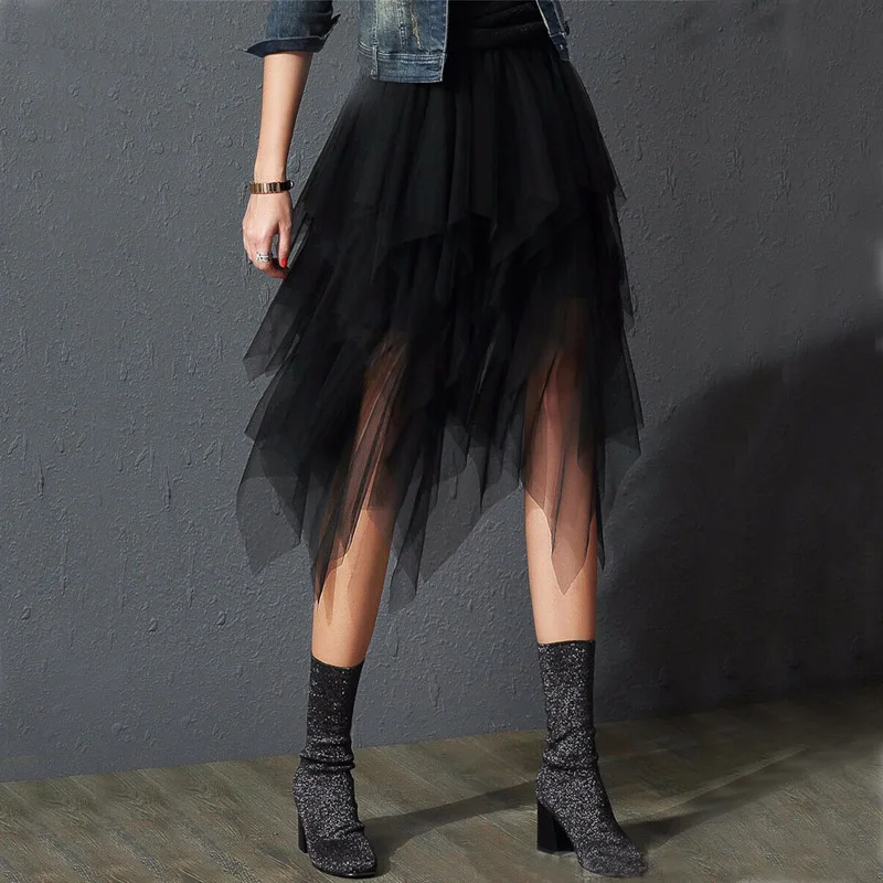 Top Trends: Irregular Tulle Skirt Women Summer High Waist Skirt Up Party Petticoat Fashion Casual Style New Goth Dark Shoppable Styles