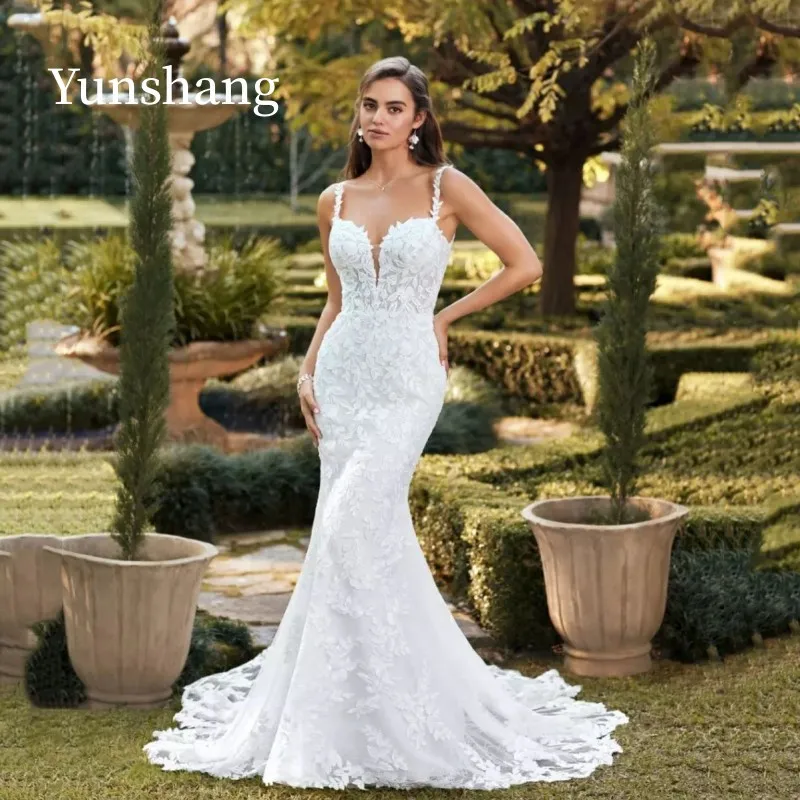 Top Trends: Yunshang Elegant Mermaid Wedding Dress 2024 Sweetheart Lace Open Back Spaghetti Straps Bridal Gown Sweep Train Vestidos De Novia Shoppable Styles