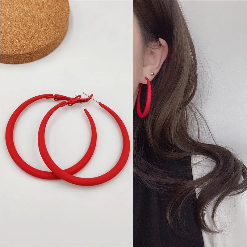 Top Trends: Purple Red Big Hoop Earrings For Women Exaggerated Makron Colorful Spray-painted Metal Loop Earrings Sexy Party Ear Jewelry Shoppable Styles