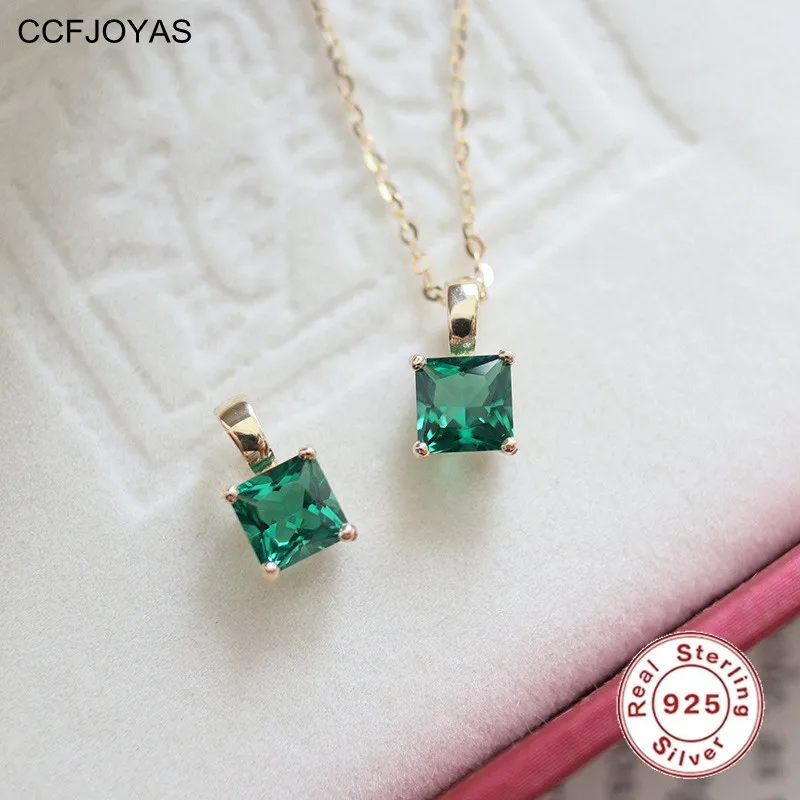 Top Trends: CCFJOYAS 100% Real 925 Sterling Silver Square Emerald Zircon Pendant Necklace Simple Ins 14k Gold Plated Clavicle Chain Shoppable Styles