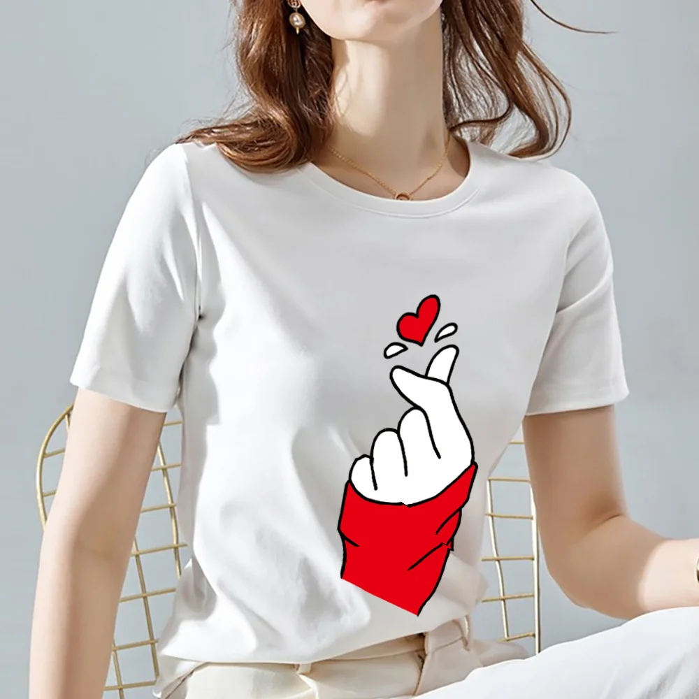 Top Trends: Fashion Women's Casual White T-shirt Color Gesture Love Printing Series Shirt O Neck Comfortable Slim Top Ladies Soft Clothing Shoppable Styles