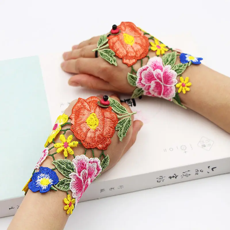 Top Trends: Chinese Ethnic Embroidered Flower Gloves 3D Half Finger Gloves For Women Marriage Accessories Lace Gloves Without Fingers Shoppable Styles