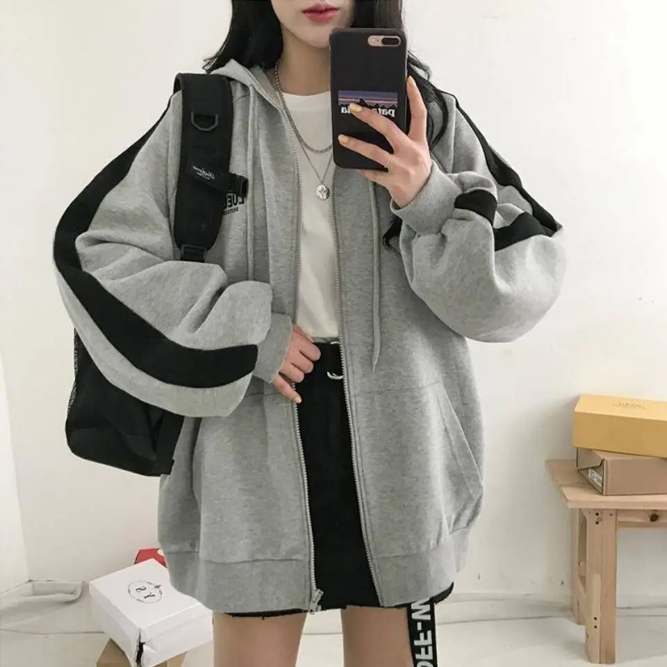 Top Trends: Women Casual Oversized Sweatshirt Female Streetwear Hooded Coats Pocket Loose Zip Up Harajuku Hoodies Jacket Female Zipper Cloth Shoppable Styles