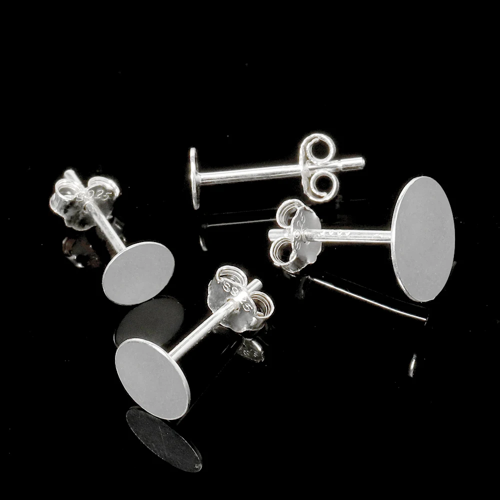 Top Trends: 20pcs 925 Sterling Silver Earrings Settings 3 / 4 / 5 / 6 / 8mm Blanks Round Base For Cabochon Stud Earring Flat Ear Post Pure Silver Shoppable Styles