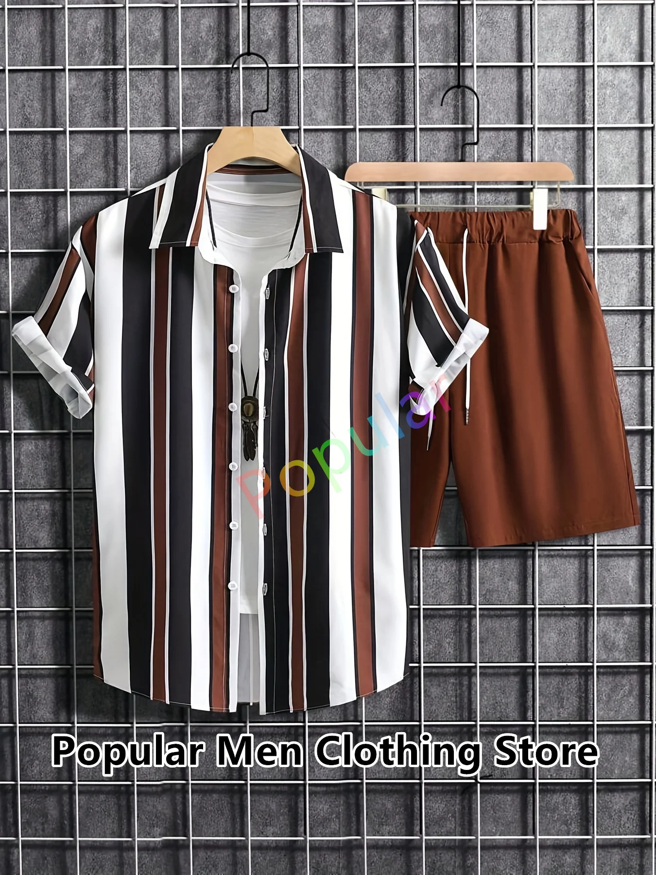 Top Trends: Summer New Men's Striped Shirt Shorts Set Hawaiian Short Sleeve Shirt Beach Vacation Clothes Button Up Shirts 2 Piece Outfit Shoppable Styles