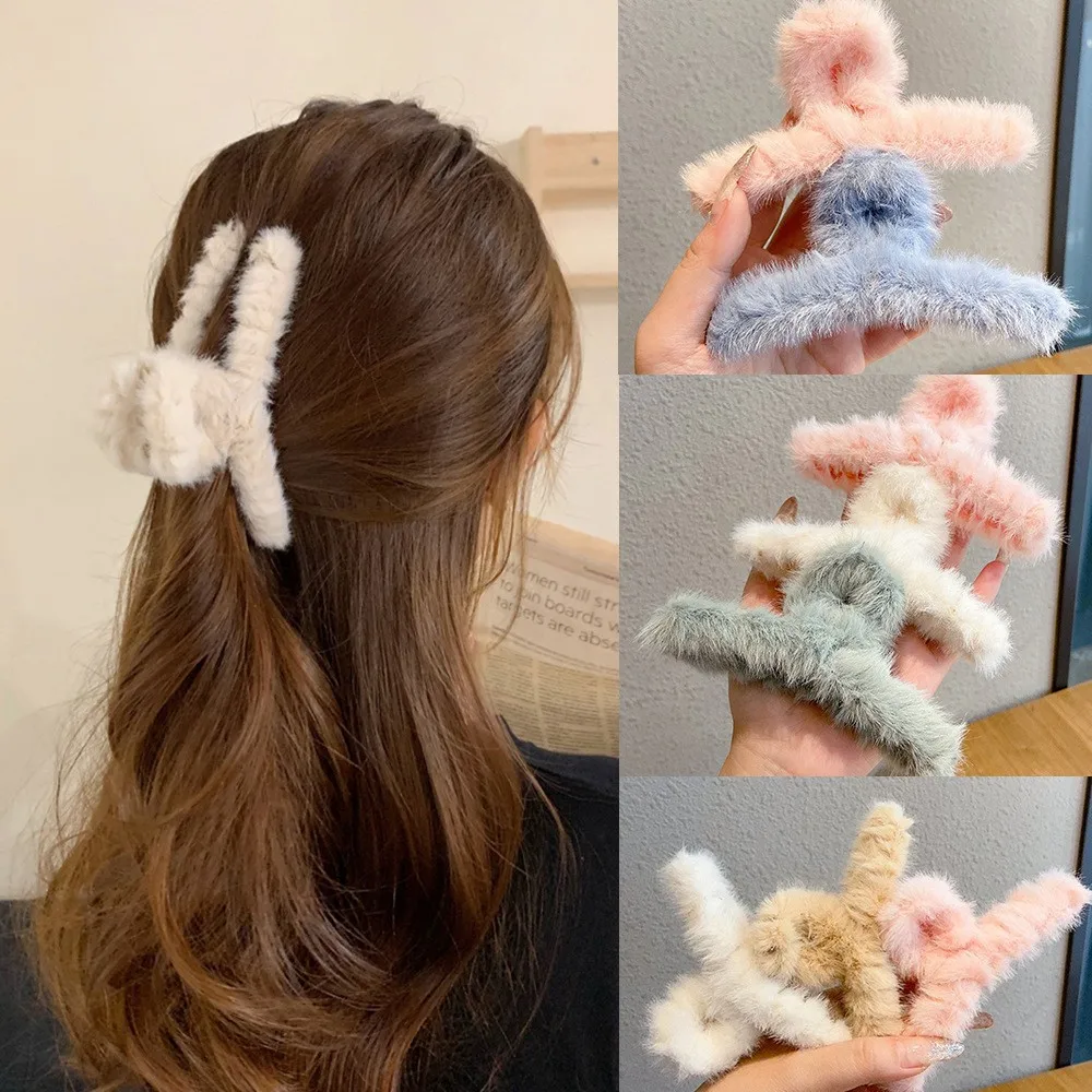 Top Trends: Fluffy Plush Faux Fur Big Crab Hair Claw Clips Women Girls Winter Ponytail Holder Hair Barrettes Clamps Hair Accessories Cheap Shoppable Styles