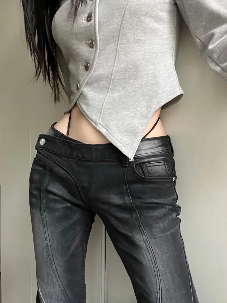 Top Trends: ADAgirl Vintage Black Y2k Low Waist Denim Pants Irregular Flared Jeans Women Streetwear Kpop Fashion Causal Slim Mujer Bottoms Shoppable Styles