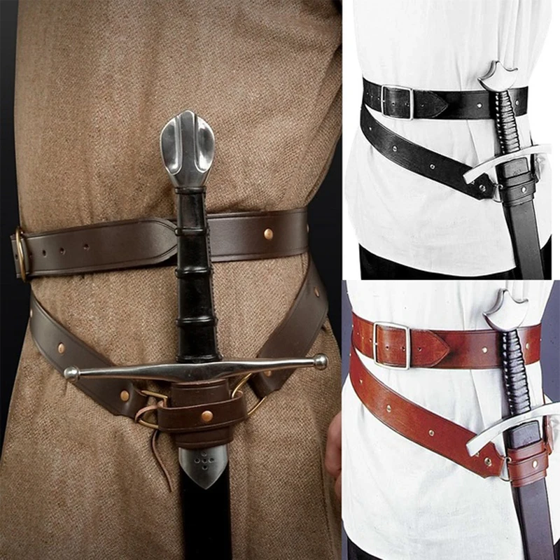 Top Trends: Adjustable Medieval Sword Cutlass Holder Belt Rapier Hanger Waist Strap Viking Pirate Warrior Leather Sheath Cosplay Costume Shoppable Styles