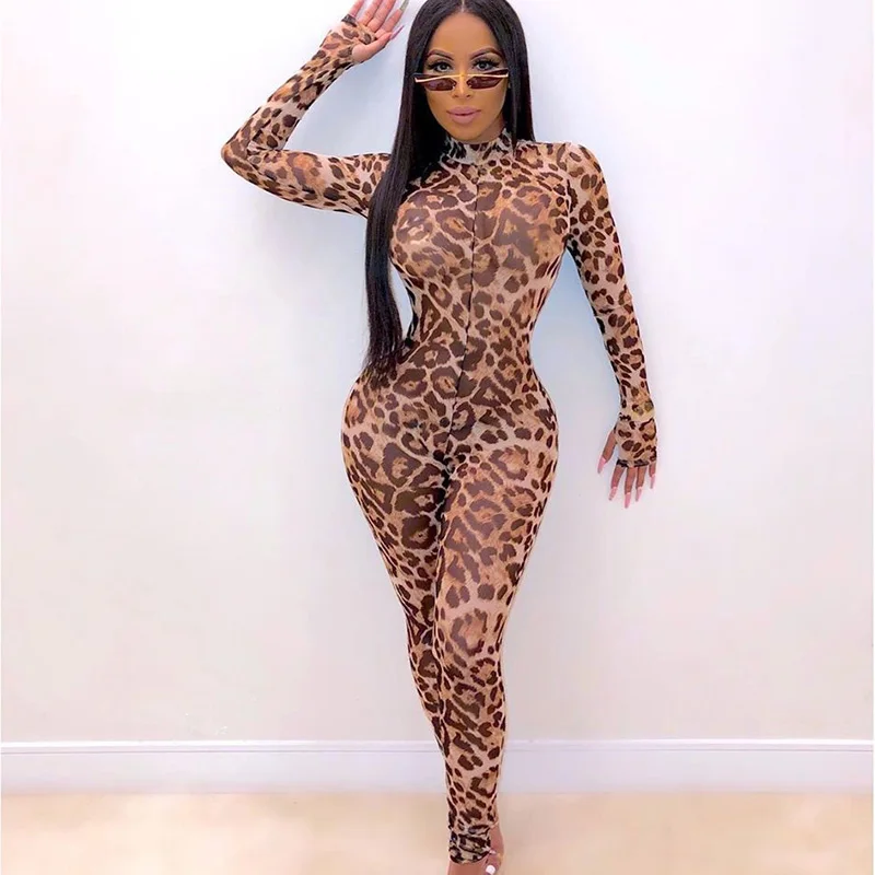 Top Trends: Sexy Leopard Print Jumpsuit Club Outfits For Women Party Midnight Mesh Bodycon Rompers Womens Jumpsuit Dance One Piece Overalls Shoppable Styles