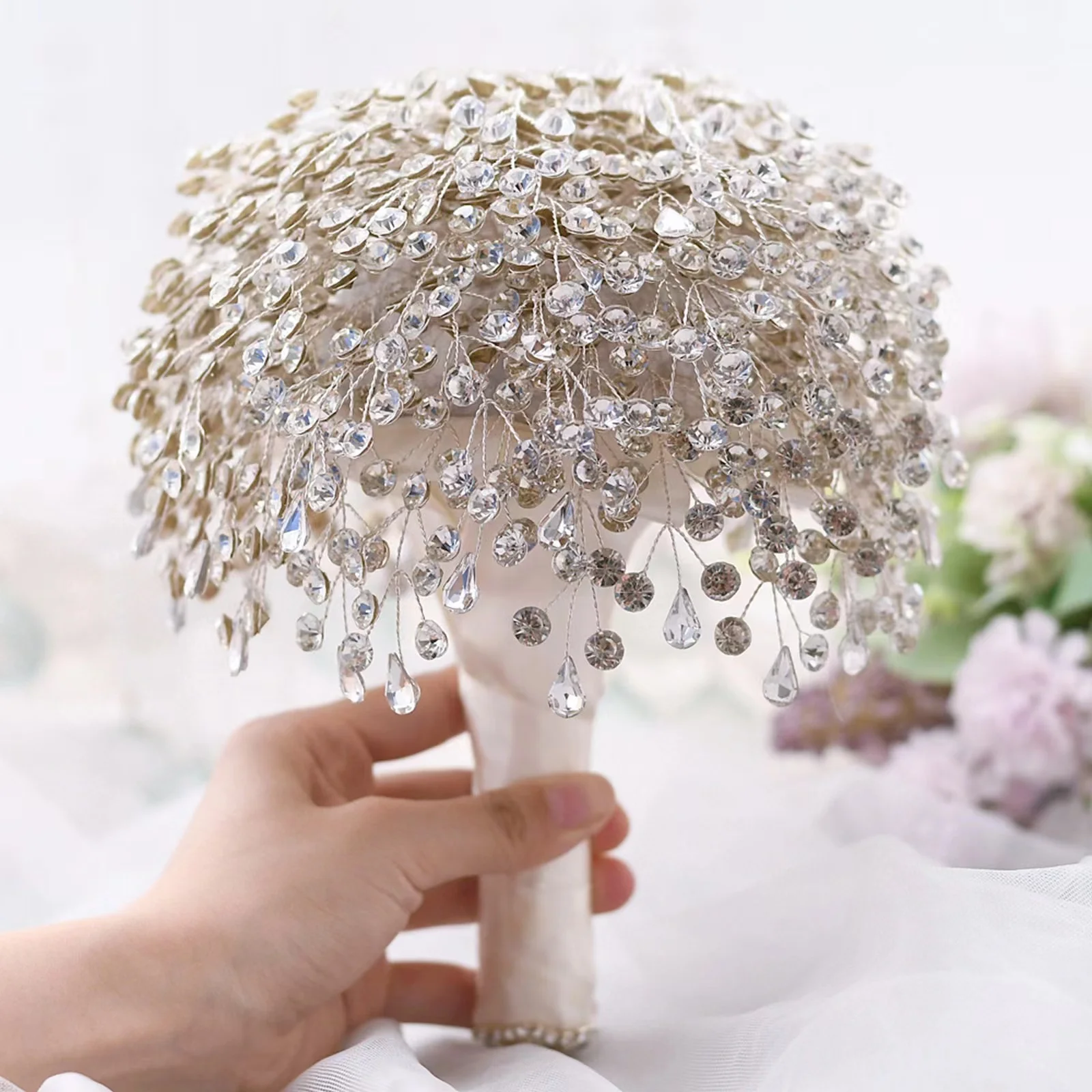 Top Trends: PEORCHID Silver Crystal Bride Flowers Bouquet Luxury Ramo De Novia Wedding Brooch Bouquet Accessories Jewelry Bouquet Shoppable Styles