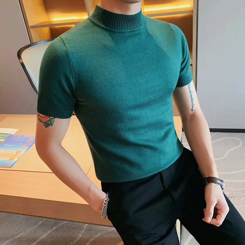 Top Trends: 2022 Brand Pullovers Clothing Men&#039;s Summer Leisure Knitted T-shirt / Male Slim Fit Turtleneck Knit Sweaters / Man Tee Shirt Homme Shoppable Styles