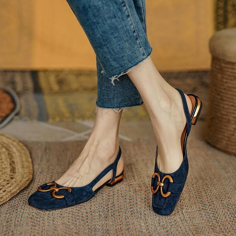 Top Trends: Retro Low-heeled Baotou Sandals Women&#039;s 2023 Summer New Slingback Suede Office Ladies Shoes Sandal Slip On Woman Flats Shoppable Styles