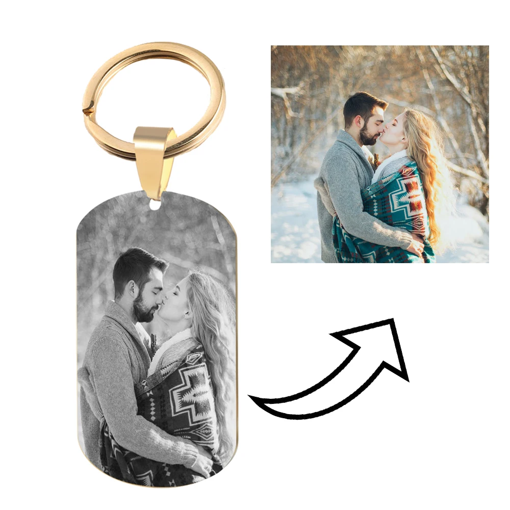 Top Trends: Custom Photos KeyRing For Women Men Dog Tag Personalized Picture Photo Name Date Keychains Square Heart Christmas Gift Punk Rock Shoppable Styles