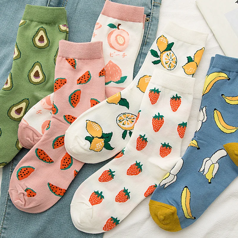 Top Trends: Women Funny Socks Spring Autumn Cartoon Socks Avocado Lemon Watermelon Peach Strawberry Banana Cotton Harajuku Casual Socks Shoppable Styles