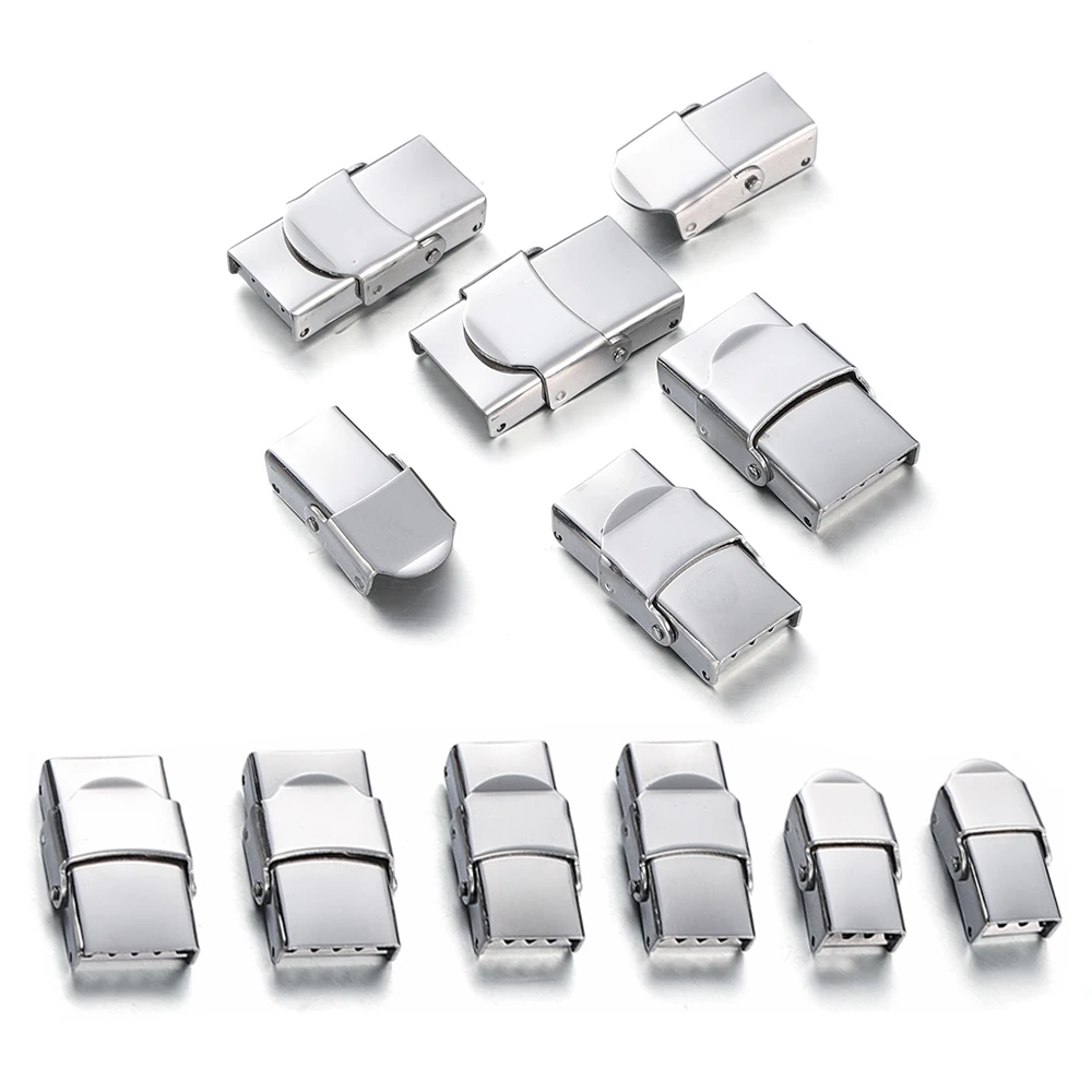 Top Trends: 5pcs Stainless Steel Clasp Crimp Jaw Hook Watch Band Clasps Connect Lace Buckle For DIY Leather Silicone Bracelet Jewelry Making Shoppable Styles