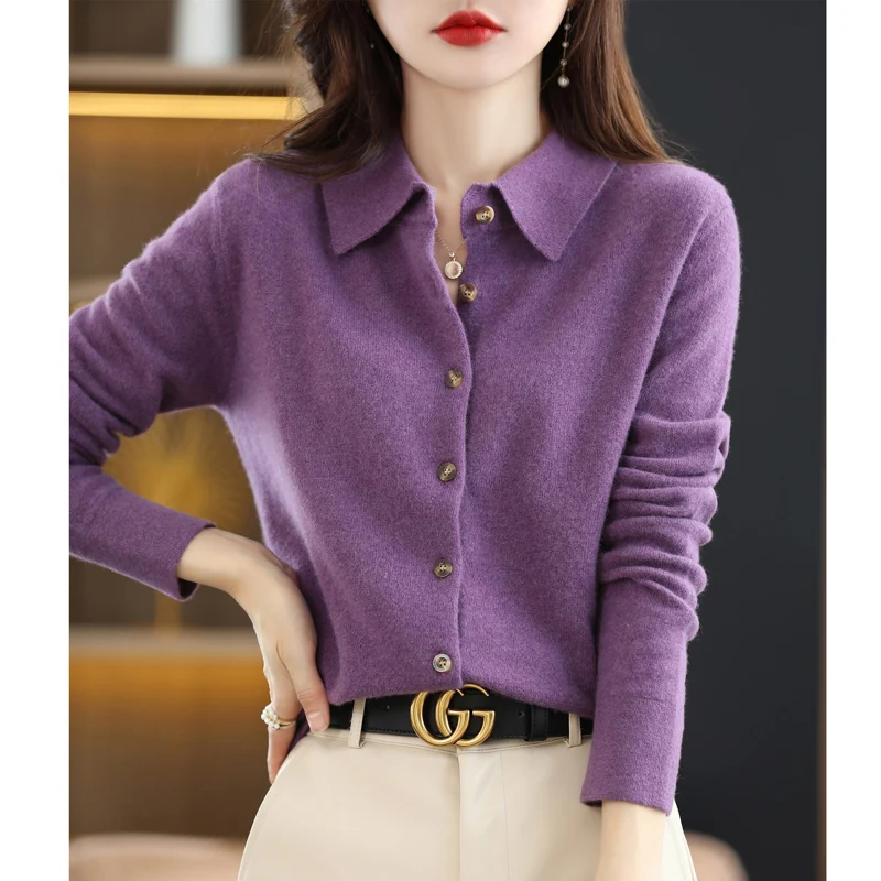 Top Trends: Women&#039;s Wool Knit Cardigan Jacket Loose Polo Collar Sweater Outer Solid Color Button Knit Shirt Pullover French 2022 New Spring Shoppable Styles