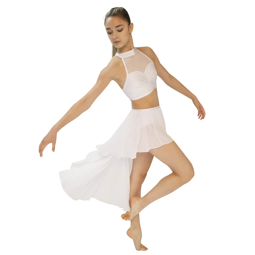 Top Trends: White NylonLycra Mesh Dance Crop Top Chiffon Uneven Skirts Performance Dance Costume For Ladies And Girls 13 Sizes Shoppable Styles