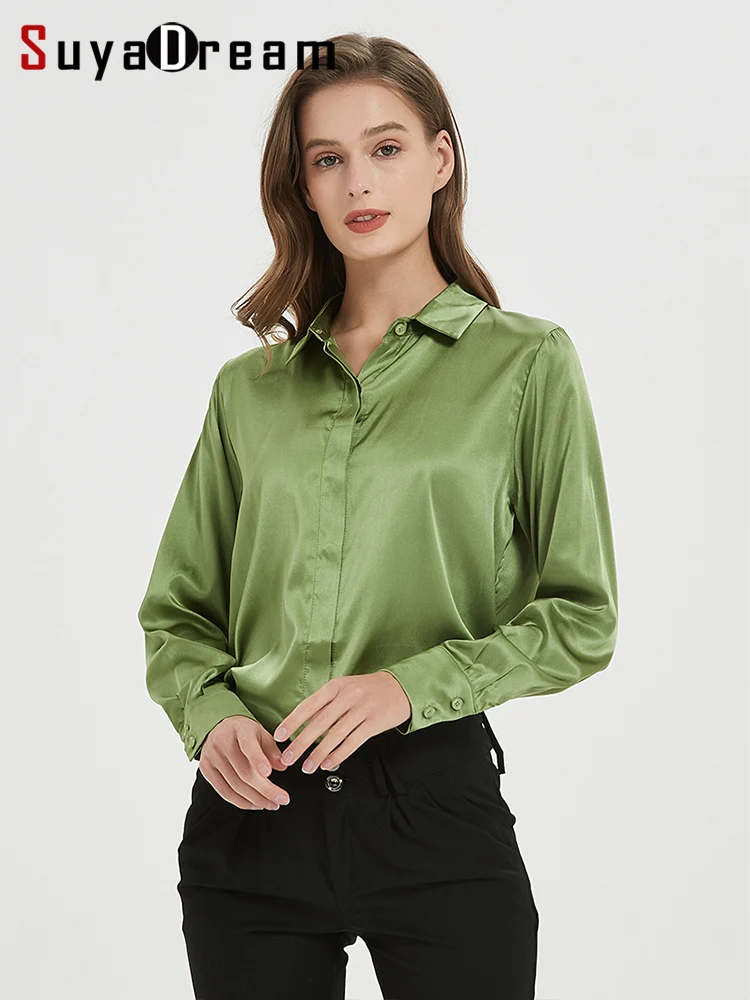 Top Trends: SuyaDream Woman Solid Shirts 93%Real Silk 7%Spandex Long Sleeves Chic Blouses2022 Spring Autumn Office Lady Top Shoppable Styles