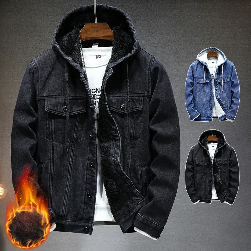 Top Trends: New Thicker And Warmer Men's Hooded Denim Jacket Winter Lambswool Hooded And Padded Denim Jacket Shoppable Styles