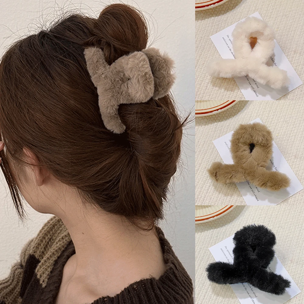 Top Trends: Plush Women Hair Claw Winter Faux Fur Hair Clip Barrettes Acrylic Hairpins Ponytail Hairgrip Girls Hair Accessories Headwear Shoppable Styles