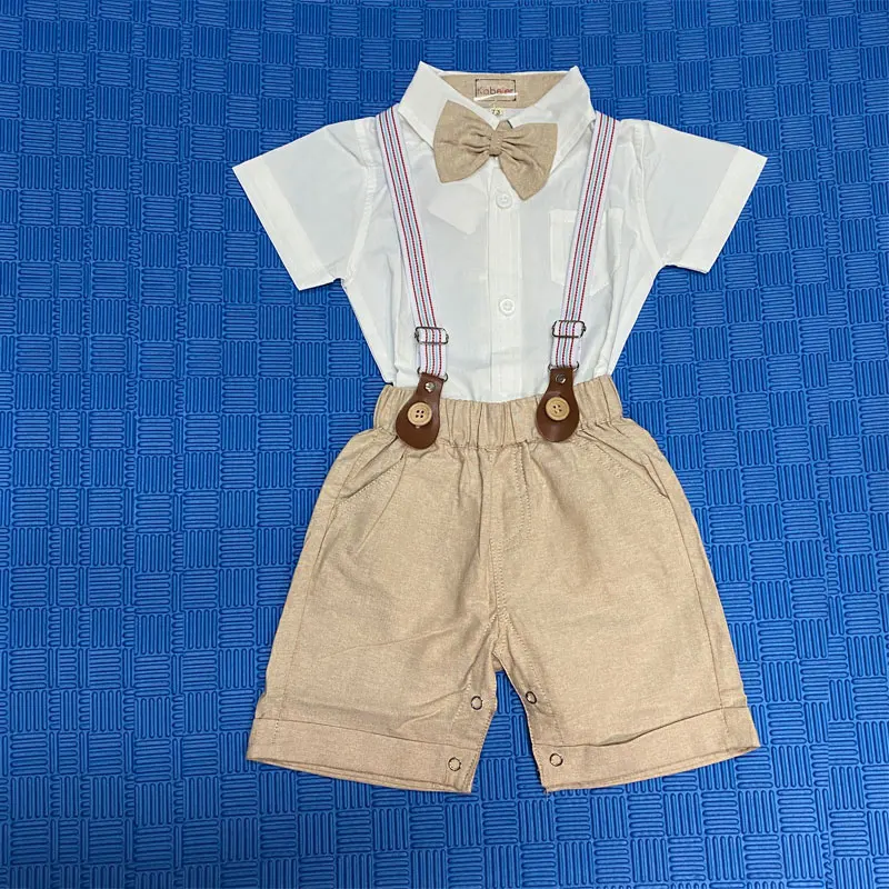 Top Trends: Baby Clothes Set Newborn Baby Boy Birthday Outfit Fashion Baby Clothes Boy White Romper + Suspender Pants Gentleman Suits Set Shoppable Styles - Image 2