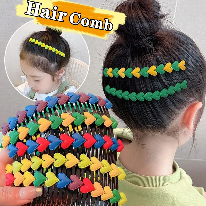 Top Trends: Kid Korean Rainbow Love Heart Hair Comb For Women Girls Sweet Hairpins Hairgrips Headband Hair Clip Kids Lovely Hair Accessories Shoppable Styles